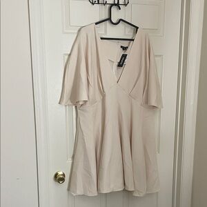 Boohoo Plus Light Cream V-Neck Flutter Sleeve Mini Dress